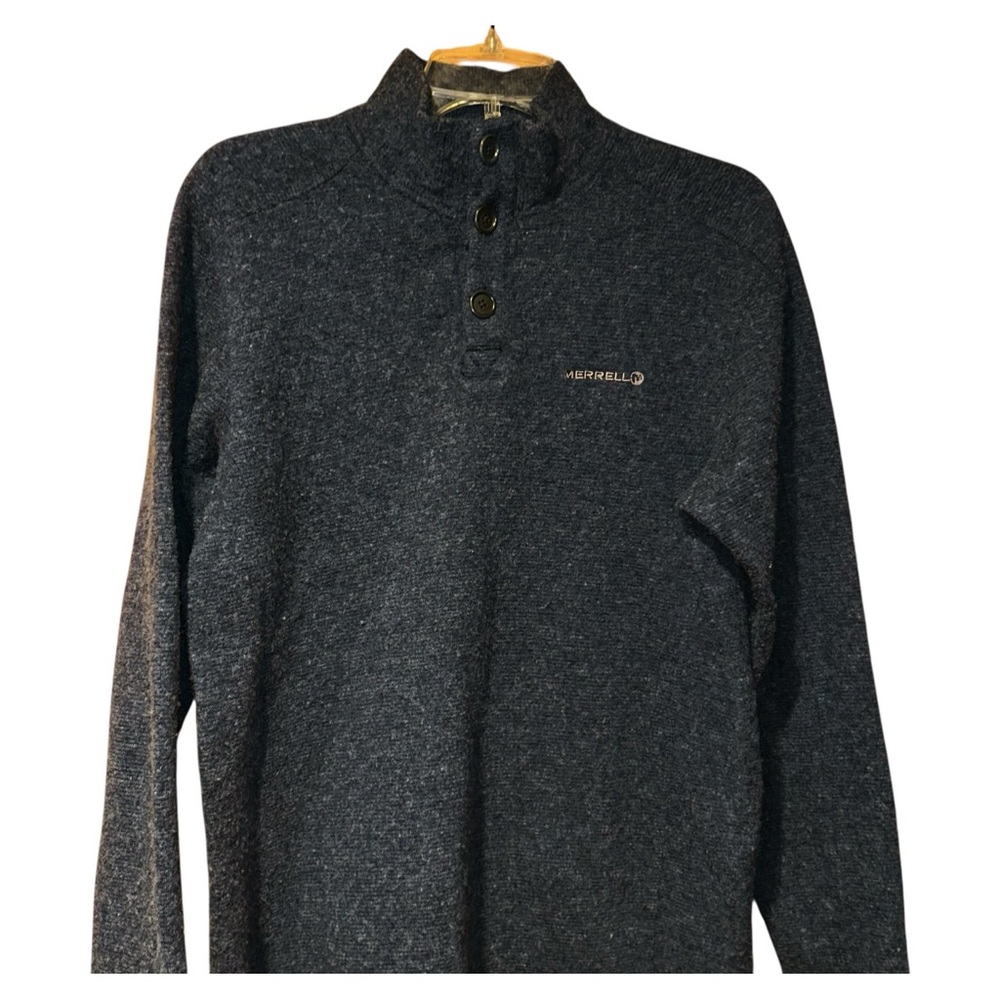 Merrell Fleece Knit Pullover Top Mens Large 3 Button Mock‎ Neck Outdoor Navy